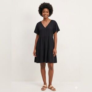 Billy T Black V-Neck Tiered Short Sleeve Dress
